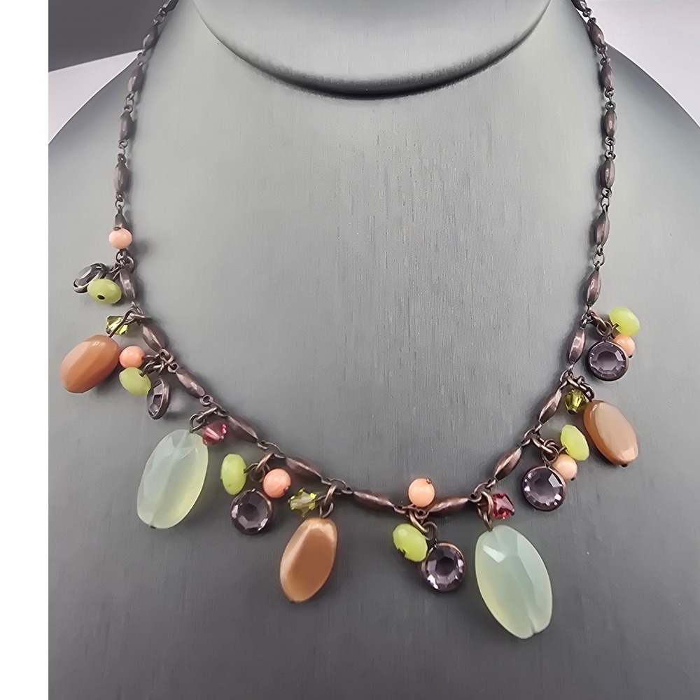 Vintage Liz Palacios Necklace Multi Stone Beaded Dangle Earthy 15-18in